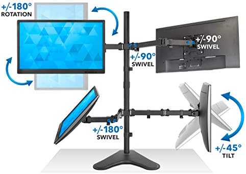 Mount-It! Quad Monitor Stand for 4 Screens up to 32", Free Standing Multi Monitor Desk Mount, Height Adjustable 34.8", 17.6 lbs Each, VESA 75x75 100x100, Steel 4 Monitor Stand, MI-2784 - Image 6