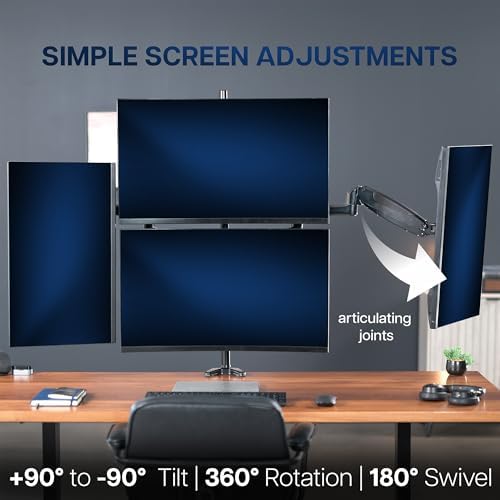 VIVO Quad Pneumatic Monitor Mount for 4 Screens up to 32 inches, Fully Adjustable, Heavy Duty Desk Stand with C-Clamp, Black, STAND-V400G - Image 4