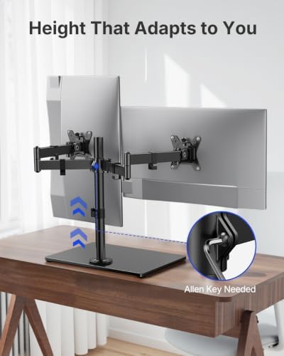 HUANUO Free Standing Dual Monitor Stand for 13-32 Inch Monitors, Glass Base - Image 6