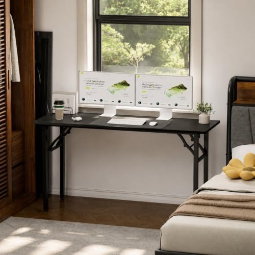 Folding Table Computer Desk - 55.1" No Assembly Folding Desk Design and Foldable Office Desk, Small Desk for Bedroom, Compact Storage Portable Use for Dorm and RV Small Space, Dark Oak - Image 2