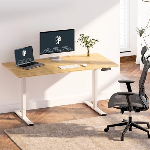FLEXISPOT E6 Bamboo 3-Stage Dual Motor 60 x 30 Electric Standing Desk Sit Stand Up Desk, Holds 220 lbs, Adjustable Height w/Memory Presets, Solid Bamboo Desktop & White Frame, Ships in 2 Boxes - Image 2