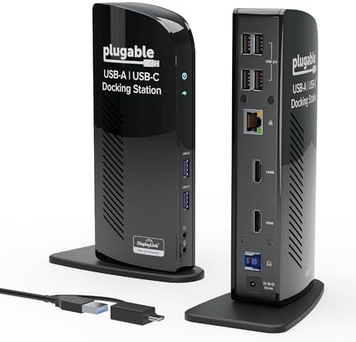Plugable USB 3.0 Universal Laptop Docking Station, Dual HDMI Monitor by Plugable