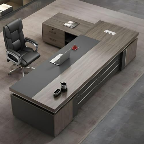 L-Shape Modern Executive Desk, L-Shape Office Executive Desk Without Chair, Manufactured Wood Computer with Drawers and Storage, Management Working Table (Brown-Left, 95" L x 63" W x 30" H) by RATRUP