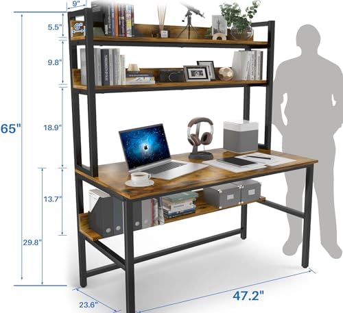 Aquzee Computer Desk with Shelves, 47“W x 23.6" D Desk with Hutch - Image 3