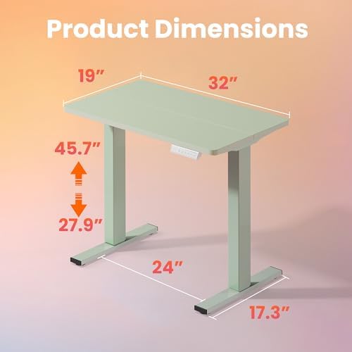 HUANUO 32x19 Inch Small Electric Standing Desk, Adjustable, Sage Green - Image 3