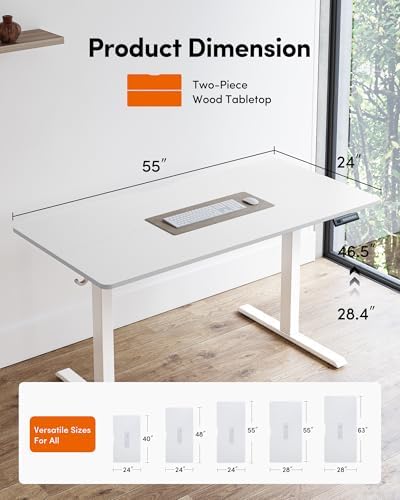 FEZIBO 55 x 24 Inchs Electric Standing Desk, Height Adjustable, Sit Stand Up, Computer Office Desk with Splice Board, White Frame/White Top - Image 3