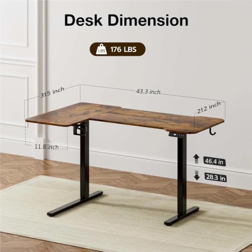 Acrolix L Shaped Electric Standing Desk,43x31.5 Reversible,Rustic Brown - Image 3