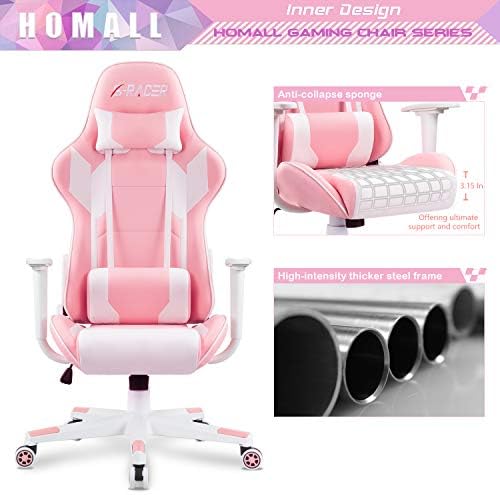 Homall Gaming Chair, Office Chair High Back Computer Chair Leather Desk Chair Racing Executive Ergonomic Adjustable Swivel Task Chair with Headrest and Lumbar Support(Pink) - Image 5