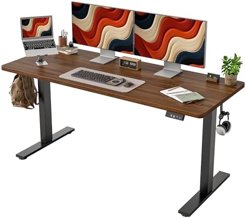 TIQLAB Electric Standing Desk, Adjustable Height Stand up Desk, 63 * 24 Inches Sit Stand Home Office Table with Splice Board, Black Walnut by TIQLAB
