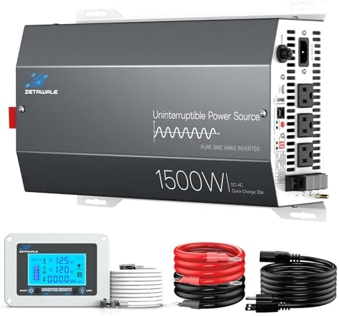 1500W Sump Pump Battery Backup System, Pure Sine Wave Power Inverter with Charger, Backup System for Power Outage, LCD Screen Remote Controller, Automatic Switching for Grid and Battery by ZETAWALE