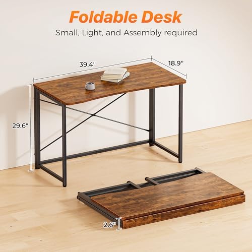 Huuger Folding Desk for Small Spaces, 39.4 Inch Foldable Computer Table - Image 2