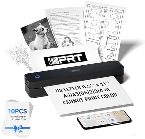 iDPRT Portable Printer Wireless for Travel - Bluetooth Mobile Printer Support for 8.5"x11" US Letter, Inkless Compatible with iOS, Android, Laptop for Office, Car and Home (pro, Black) by iDPRT