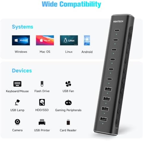 RSHTECH 10-Port Powered USB C 3.2 Hub 60W with 10Gbps USB 3.2 Ports(6C+4A) - Image 7