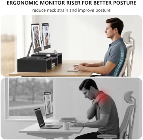 WALI Extra Long Wooden Dual Monitor Stand Riser with 2 Slots, up to 22lbs - Image 4