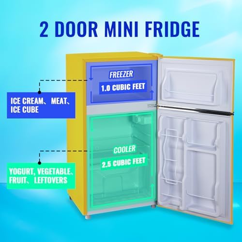 3.5 Cu.ft Fridge Dorm Fridge Refrigerator with Adjustable Glass Shelves, 7 Level Temperature Control Suit for Bedroom, Office, Apartment Yellow - Image 4