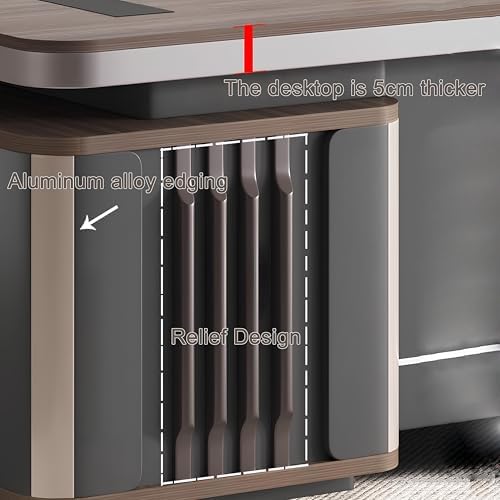 Modern L Shaped Executive Desk with Drawers & Storage, Executive Office Desk Computer Table with Aluminum Alloy Inlaid Curved Surface, Management Workstation for Home or Office(E-Right, L2.4M/94IN) - Image 4