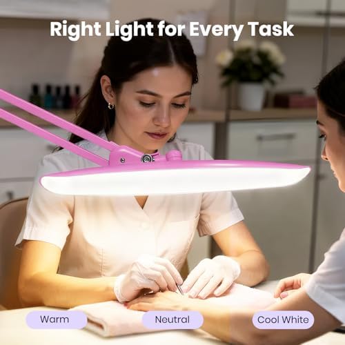 Neatfi XL 2200 Lumens 20W LED Desk Lamp with Clamp – Adjustable Color Temperature | 4-Level Dimmable Light | Home Office, Crafts & Workbench | 20-Inch Wide Head (Pink, CCT with Clamp) - Image 2