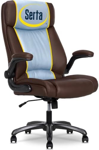 Serta Big and Tall Office Chair with Lumbar Support, Flip Arm Leather Chair by Serta