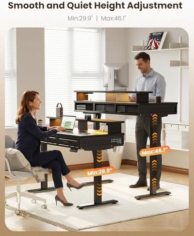 OffiGo 48 Inch Electric Standing Desk with 3 Wood Drawers - Image 4