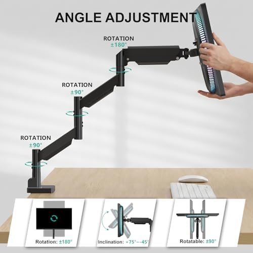WALI Extra Long Single Monitor Arm for 17-38 inch Screens, up to 26.4 lbs - Image 5