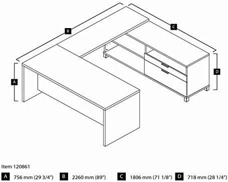 BOWERY HILL U-Shaped Computer Desk, Bark Gray Finish, 1.5" Commercial Grade Work Surface with Melamine, PVC Edge, Square Metal Legs, Adjustable Shelves, Reversible Design, 71.1" W x 89" D, Home - Image 3