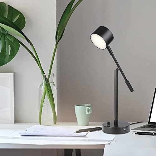 Globe Electric 52271 Aristocrat 16" Integrated LED Swing Arm Desk Lamp, Matte Black, Dimmable On/Off Rotary Switch at Base, 2.1A USB Port - Image 3