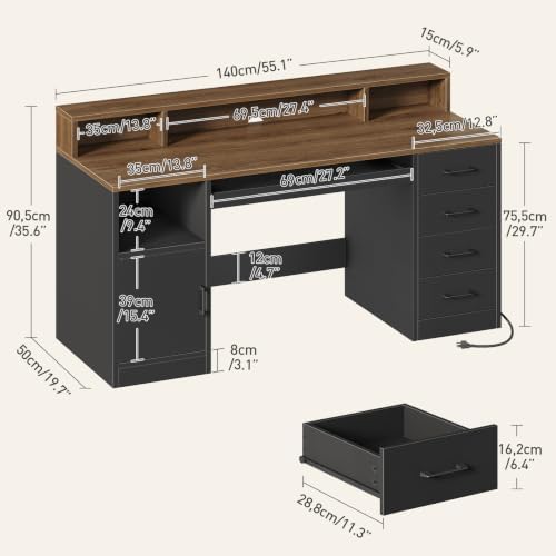 RALGEND 55" Office Desk with Drawers, Farmhouse Executive Desk with Drawers - Image 2