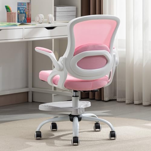 Kids Desk Chair,Ergonomic Study Chair with Adjustable Height,Swivel Mesh Desk Chair with Wheels,Home Office Chair for Children in Home Bedroom Pink - Image 5