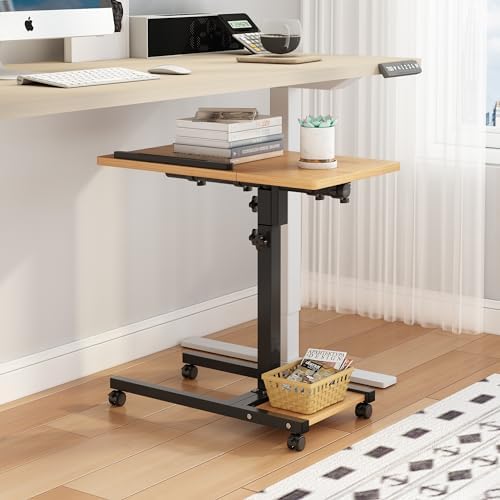 TigerDad Mobile Adjustable Height Laptop Stand PC Computer Portable Notebook Swivel Laptop Desk Rolling Table Desk Cart Tiltable with Wheels Casters& Mouse Pad Table (Wood) - Image 7