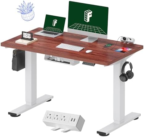 FLEXISPOT EN2 48"x24" Whole-Piece Standing Desk with Power Strip, Mahogany by Unknown