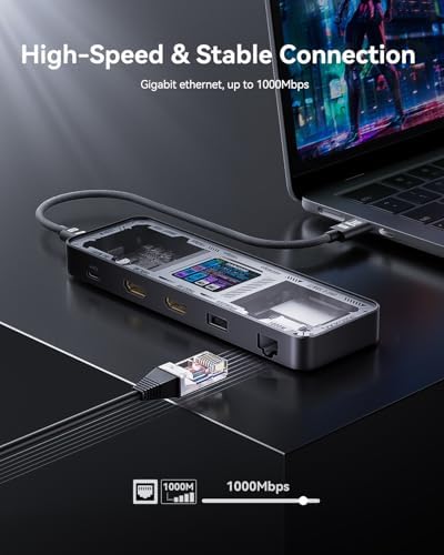 DOCKCASE Explorer Edition 10-in-1 USB C Hub, Dual 4K HDMI Docking Station for 2 Monitor, Gigabit Ethernet,1 USB-C and 3 USB-A Ports,100w PD, UHS-II TF/SD Card Reader for MacBook Pro, XPS, and More - Image 6