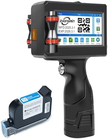 Handheld Inkjet Printer with 42ml Quick-Drying Ink Cartridge, Portable Ink Jet Coding Machine for Text/Date/Batch Number/QR Code/Barcode/Logo, Print Height from 0.08 to 0.5 Inch (ZM-C800) by Unknown