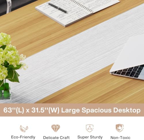 Tribesigns Modern Computer Desk, 63 x 31.5 inch Large Office Desk Computer Table Study Writing Desk Workstation for Home Office, Light Walnut/White - Image 6