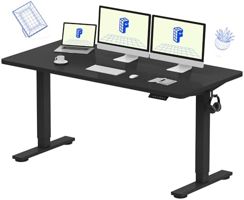 FLEXISPOT EN1 One-Piece Standing Desk, Electric Adjustable with 4 Memory Presets, 176 LBS Capacity, Stable & Quiet, Seamless Desktop for Home Office & Dual Monitors, 60"x24" Black by Unknown