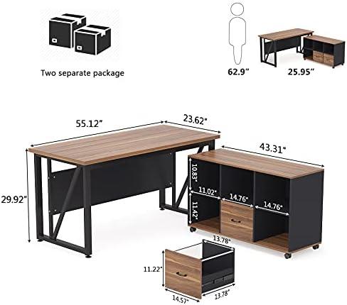 Tribesigns 55 inches Executive Desk and 43" lateral File Cabinet, L-Shaped Computer Desk Home Office Furniture with Drawers and Storage Shelves, Office Table with Cabinet - Image 2