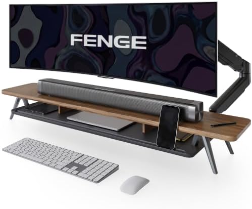 Fenge Dual Monitor Stand Riser, Wooden Desk Shelf with 2-Tier Storage by Fenge