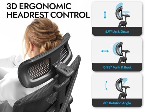 Ergonomic Office Chair: Mesh Desk Chair Comfy with Headrest& Lumbar Support - Image 3