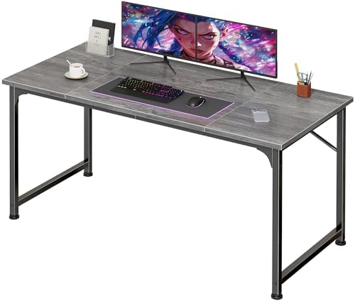 PRAISUN 47 Inch Computer Desk, Office Desk, Spacious Desktop, Grey by PRAISUN