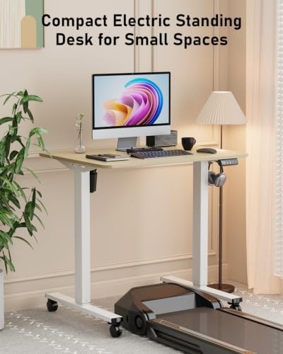 32" Small Rolling Electric Standing Desk Adjustable Height for Home Office - Image 3