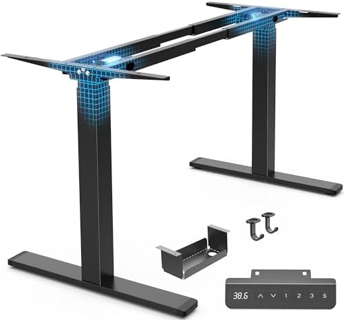 Huuger Dual Motor Electric Standing Desk Frame, Sit Stand up Desk Leg for 47.2” to 86.6” Desktop, Computer Desk Leg with Cable Tray, 3 Memory Height Presets, 2 Hooks, Black Frame Only by Huuger