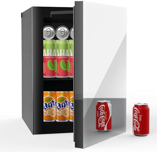 Erivess 24 Can Mini Fridge, 0.6 Cu.ft Beverage Refrigerator, Mirror Door by Erivess