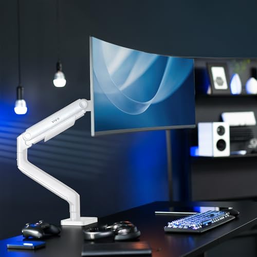 VIVO Heavy Duty Aluminum Ultrawide Monitor Tension Arm for up to 49 inch Screens, Holds 44 lbs, Premium Desk Mount Stand Designed for Samsung Odyssey G9 and More, White, STAND-V101VW - Image 2
