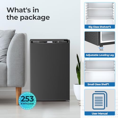 Electactic 4.5 Cu.ft Mini Fridge with Freezer, Compact Refrigerator, Reversible Door, Adjustable Thermostat, Low Noise, Energy Efficient, Black - Image 6