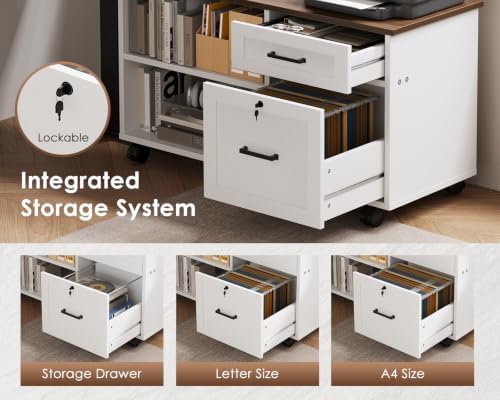 OffiGo 63" L Shaped Electric Standing Desk with Cabinet Sets, Walnut/White - Image 6
