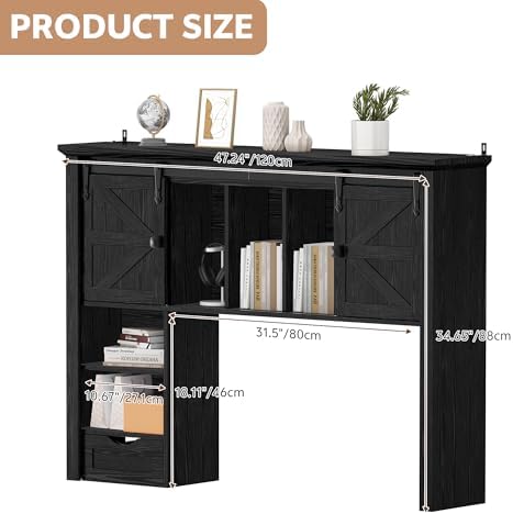 Large Desktop Bookshelf, 47.2" Desk Shelf with Sliding Barn Door - Image 2