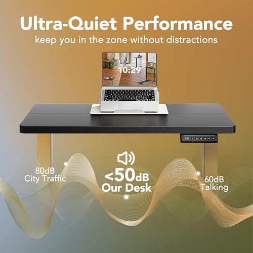 HUANUO 32" Small Electric Standing Desk Adjustable Height, 4 Memory Height Settings, Sit Stand Up Desk for Home Office & Computer Workstation, Black and Gold Frame - Image 6