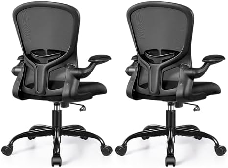 FelixKing Office Desk Chairs, Ergonomic PC Desk Chair with Wheels, Adjustable Lumbar Support and Height, Swivel Computer Chair with Flip-up Armrests, Ergo Mesh Backrest for Working (Black, Pack of 2) by FelixKing