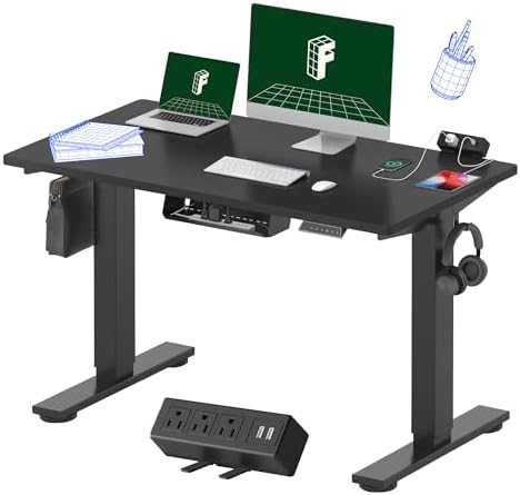FLEXISPOT EN2 48"x24" Whole-Piece Standing Desk with Power Strip, Black by Unknown