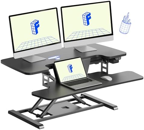 FLEXISPOT 35 inch Electric Standing Desk Converter, Motorized Stand up Desk Riser, Monitor and Laptop Workstation with Wide Keyboard Tray, Black by Unknown