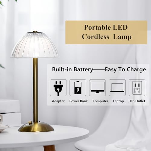 Liliful 2 Pcs Cordless Table Lamp LED Touch, Gold, Mushroom Style - Image 3